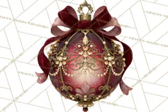 Elegant Christmas Clipart PNG, Burgundy Antique Gold Product Image 2