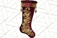 Elegant Christmas Clipart PNG, Burgundy Antique Gold Product Image 5