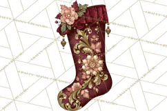Elegant Christmas Clipart PNG, Burgundy Antique Gold Product Image 2