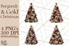 Elegant Christmas Clipart PNG, Burgundy Antique Gold Product Image 1