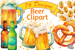 Beer Watercolor Clipart, Beer PNG, Beer Mug, Beer Bottle Product Image 1