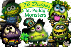 Funny St Patricks Day Monsters Clipart, St Paddy Monster PNG Product Image 1
