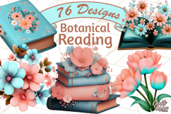 Botanical Books Clipart PNG Cottagecore Reading Florals Product Image 1
