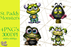 Funny St Patricks Day Monsters Clipart, St Paddy Monster PNG Product Image 1