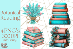 Botanical Books Clipart PNG Cottagecore Reading Florals Product Image 1