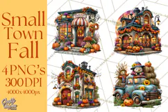 Small Town Fall Clipart Vintage Country Autumn PNG Product Image 1