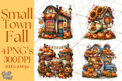 Small Town Fall Clipart Vintage Country Autumn PNG Product Image 1