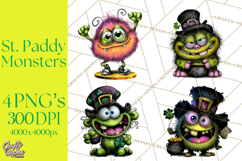 Funny St Patricks Day Monsters Clipart, St Paddy Monster PNG Product Image 1