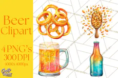 Beer Watercolor Clipart, Beer PNG, Beer Mug, Beer Bottle Product Image 1
