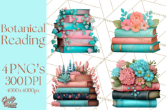 Botanical Books Clipart PNG Cottagecore Reading Florals Product Image 1