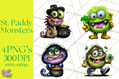 Funny St Patricks Day Monsters Clipart, St Paddy Monster PNG Product Image 1