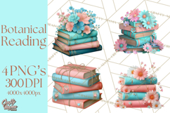 Botanical Books Clipart PNG Cottagecore Reading Florals Product Image 1
