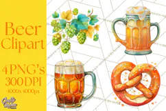 Beer Watercolor Clipart, Beer PNG, Beer Mug, Beer Bottle Product Image 1