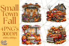Small Town Fall Clipart Vintage Country Autumn PNG Product Image 1