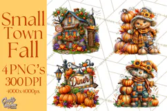 Small Town Fall Clipart Vintage Country Autumn PNG Product Image 1