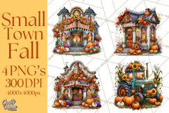 Small Town Fall Clipart Vintage Country Autumn PNG Product Image 1