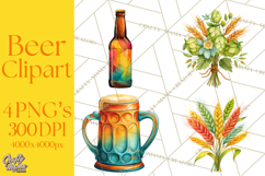 Beer Watercolor Clipart, Beer PNG, Beer Mug, Beer Bottle Product Image 1