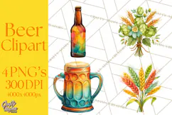 Beer Watercolor Clipart, Beer PNG, Beer Mug, Beer Bottle Product Image 1