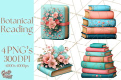 Botanical Books Clipart PNG Cottagecore Reading Florals Product Image 1