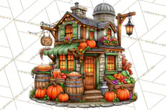 Small Town Fall Clipart Vintage Country Autumn PNG Product Image 2