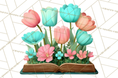 Botanical Books Clipart PNG Cottagecore Reading Florals Product Image 2