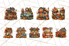 Small Town Fall Clipart Vintage Country Autumn PNG Product Image 8