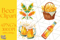 Beer Watercolor Clipart, Beer PNG, Beer Mug, Beer Bottle Product Image 1