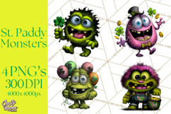 Funny St Patricks Day Monsters Clipart, St Paddy Monster PNG Product Image 1