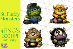 Funny St Patricks Day Monsters Clipart, St Paddy Monster PNG Product Image 1