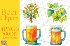 Beer Watercolor Clipart, Beer PNG, Beer Mug, Beer Bottle Product Image 1