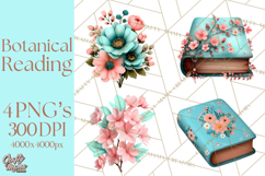 Botanical Books Clipart PNG Cottagecore Reading Florals Product Image 1