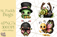 Cute St Patricks Day Bugs Clipart, St. Paddy Png Files Product Image 1