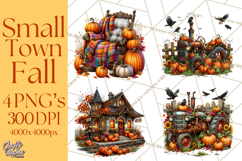 Small Town Fall Clipart Vintage Country Autumn PNG Product Image 1