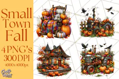 Small Town Fall Clipart Vintage Country Autumn PNG Product Image 1