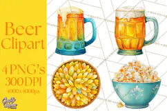 Beer Watercolor Clipart, Beer PNG, Beer Mug, Beer Bottle Product Image 1