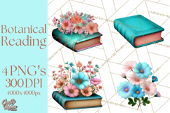Botanical Books Clipart PNG Cottagecore Reading Florals Product Image 1