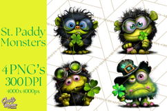 Funny St Patricks Day Monsters Clipart, St Paddy Monster PNG Product Image 1