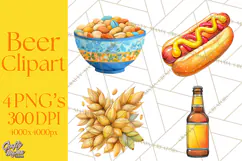 Beer Watercolor Clipart, Beer PNG, Beer Mug, Beer Bottle Product Image 1