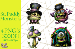 Funny St Patricks Day Monsters Clipart, St Paddy Monster PNG Product Image 1