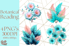 Botanical Books Clipart PNG Cottagecore Reading Florals Product Image 1