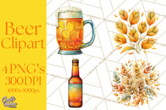 Beer Watercolor Clipart, Beer PNG, Beer Mug, Beer Bottle Product Image 1