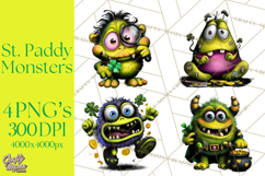 Funny St Patricks Day Monsters Clipart, St Paddy Monster PNG Product Image 1