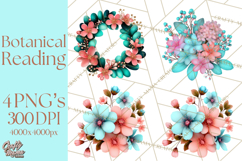 Botanical Books Clipart PNG Cottagecore Reading Florals Product Image 1