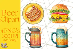 Beer Watercolor Clipart, Beer PNG, Beer Mug, Beer Bottle Product Image 1
