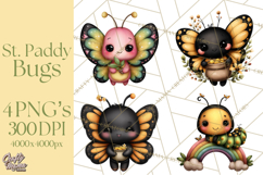 Cute St Patricks Day Bugs Clipart, St. Paddy Png Files Product Image 1