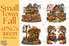 Small Town Fall Clipart Vintage Country Autumn PNG Product Image 1