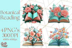 Botanical Books Clipart PNG Cottagecore Reading Florals Product Image 1