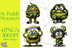 Funny St Patricks Day Monsters Clipart, St Paddy Monster PNG Product Image 1