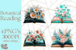 Botanical Books Clipart PNG Cottagecore Reading Florals Product Image 1