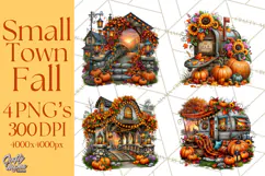 Small Town Fall Clipart Vintage Country Autumn PNG Product Image 1